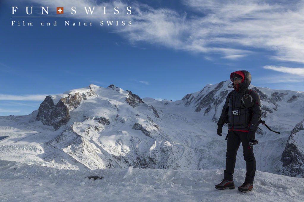 スイス最高峰のモンテローザ３,634mを背景に。